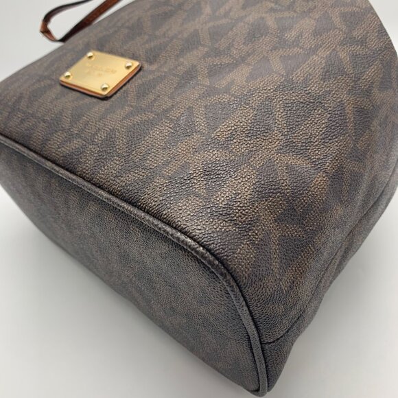 Michael Kors Dark Brown Signature Coated Canvas Jules Drawstring Shoulder Bag - Picture 6 of 11